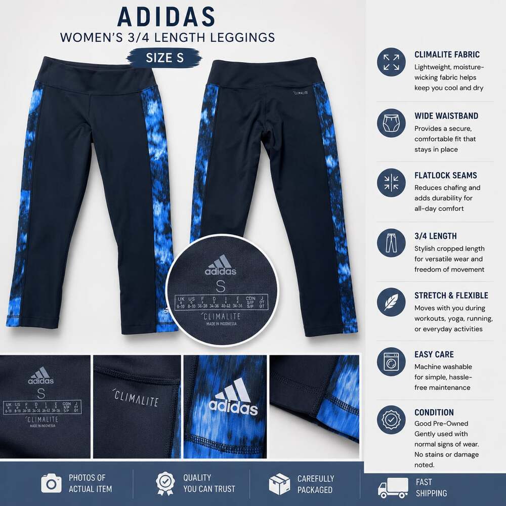 Adidas Women's Climalite 3/4 Length Cropped Athletic Leggings Navy Blue Size S